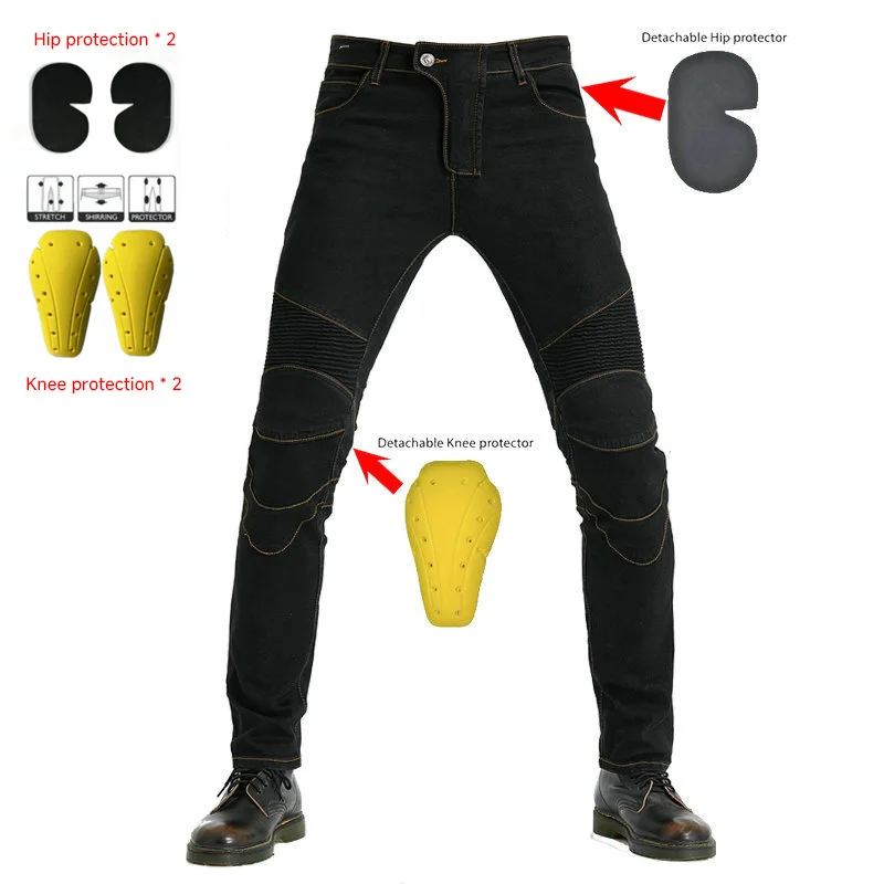 2026 Men's Motorcycle Riding Jeans with Knee Hip Pads Anti-Fall Denim Pants for Motocross & Daily Commute Stretch Fit All-Season