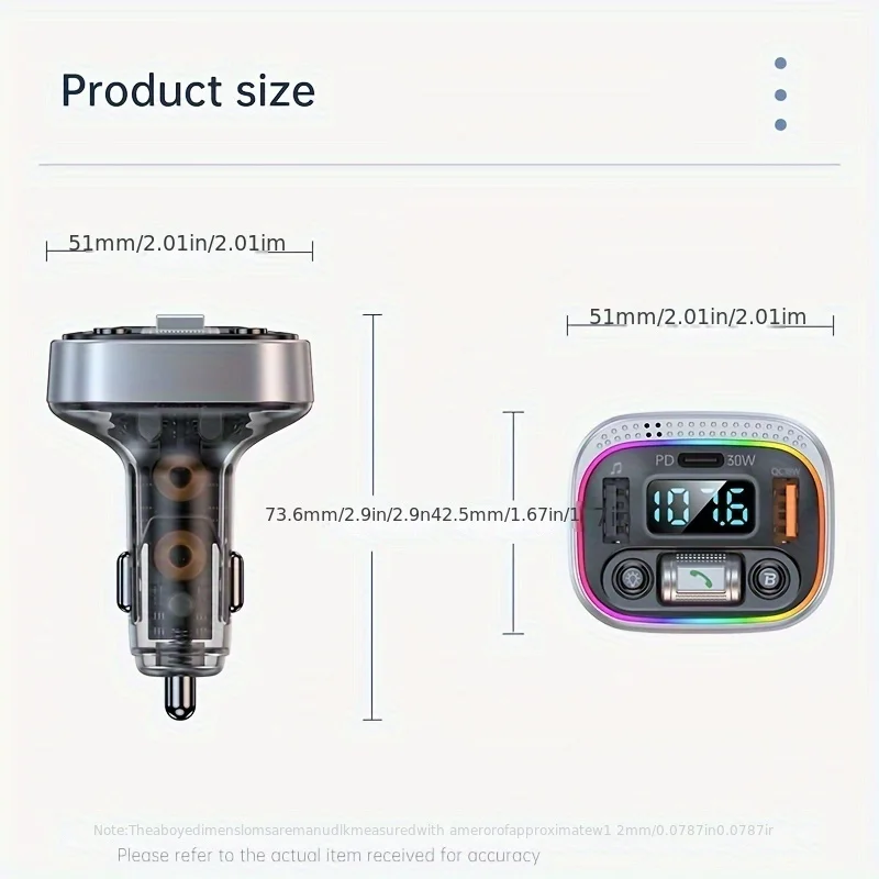 

FM Transmitter Car 5.3 Adapter Car Type C PD20W 2.4A Supports Car Hands-Free System Supports TF Card and USB Flash Drive