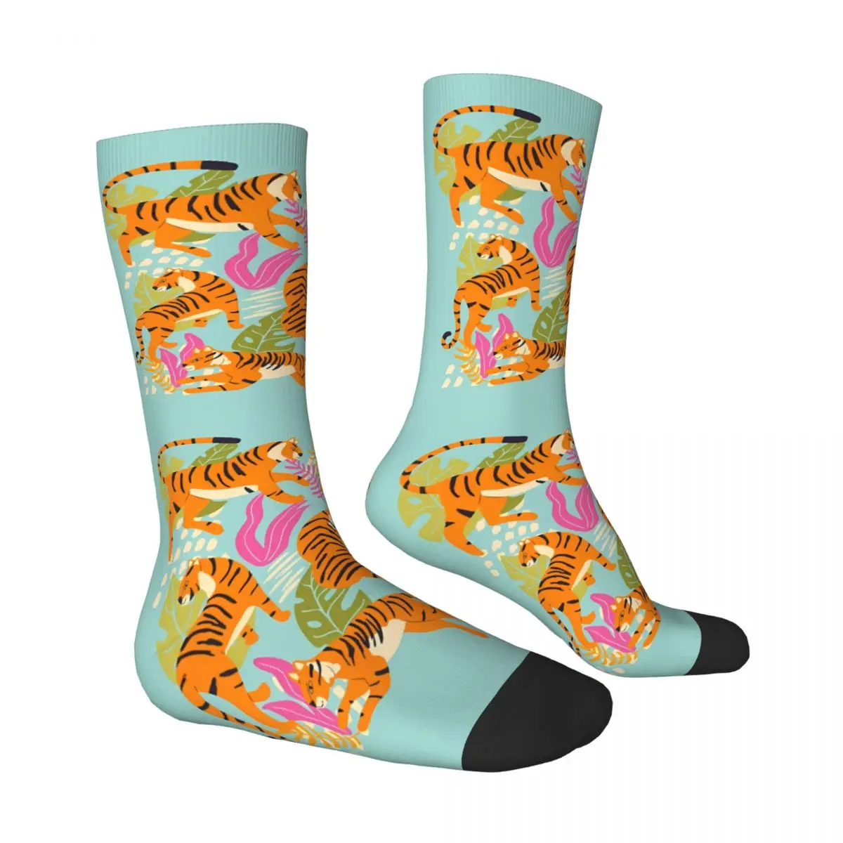 Tiger Collection On Bright Blue Sock Printed Man Polyester