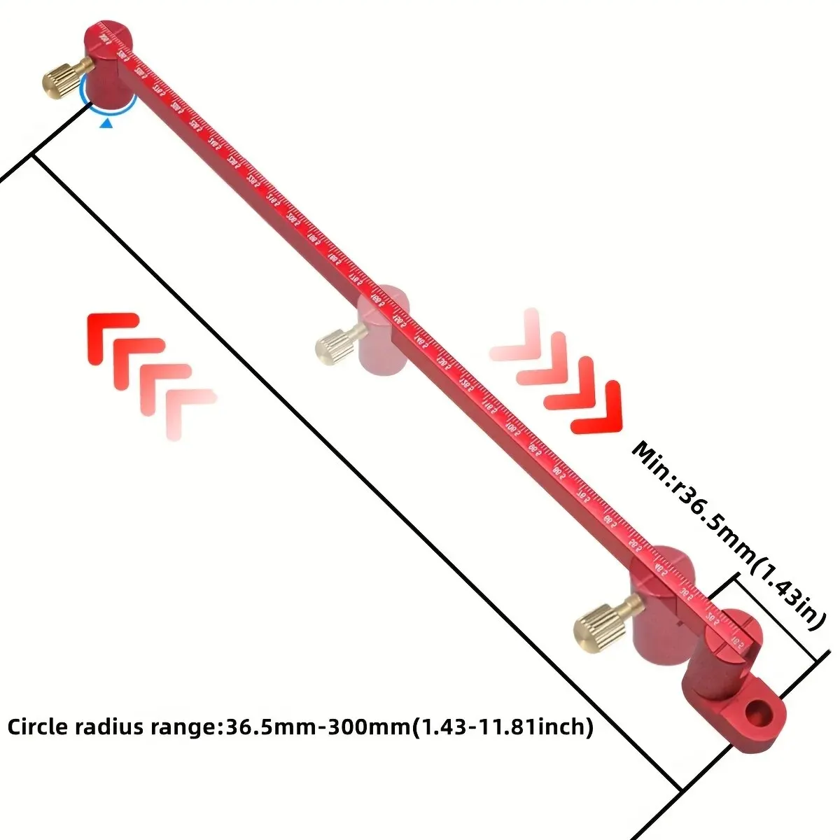 300mm Adjustable Drawing Circle Ruler,Aluminum Compass Scribe Center Finder,Woodworking Fixed-Point Circle Line Marking Gauge