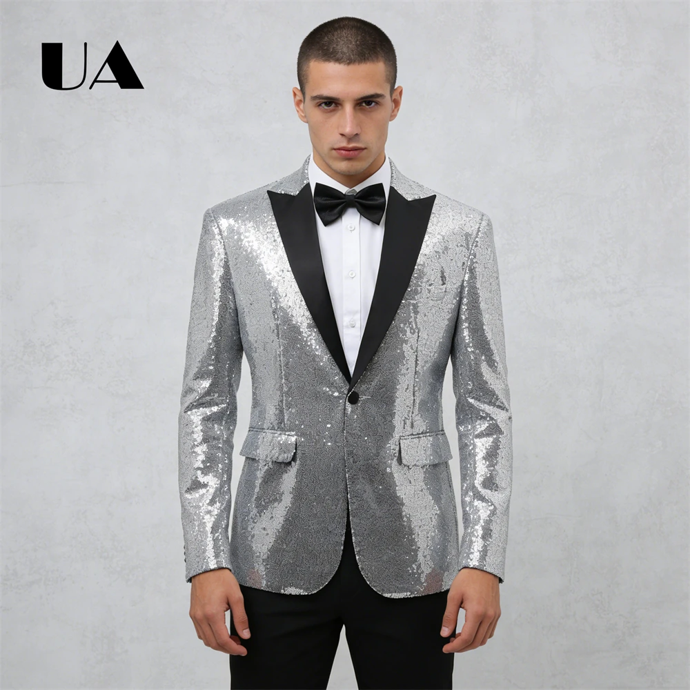 

Блестящий пиджак на одной пуговице для мужчин XXS-7XL, мужской костюм больших размеров, пиджак, костюм для выпускного вечера, приталенный костюм на заказ