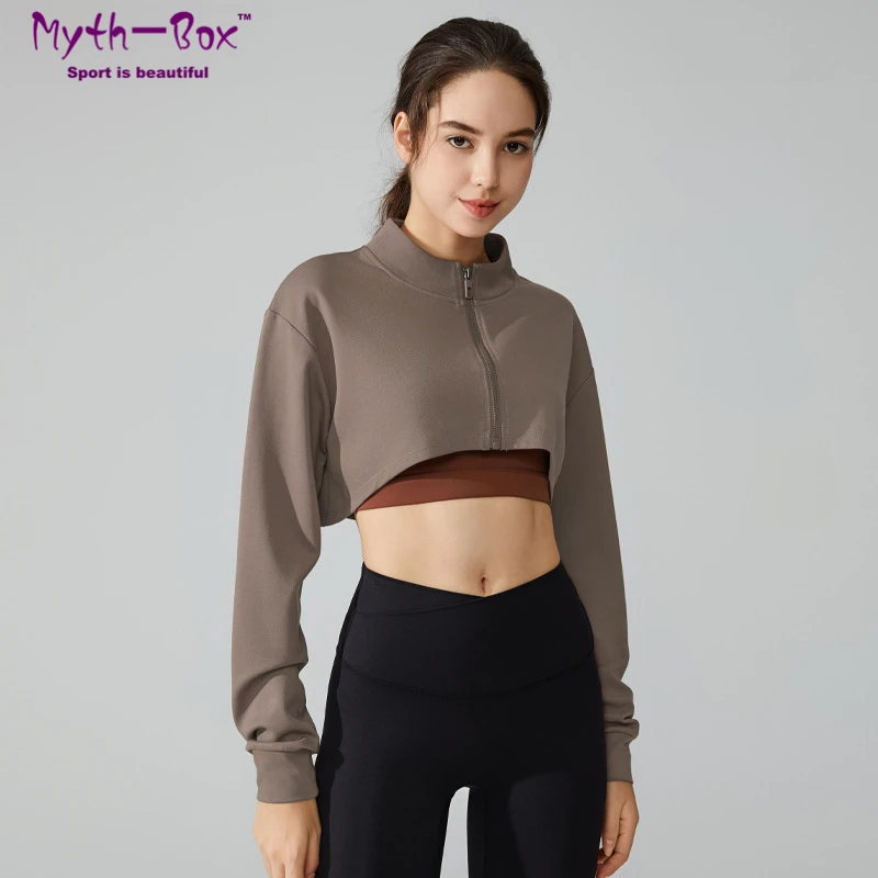 Women Sport Jackets Loose Yoga Coat Sexy Cropped Running Jacket Long Sleeves Sweatshirts Zipper Gym Fitness Tops Clothing Female