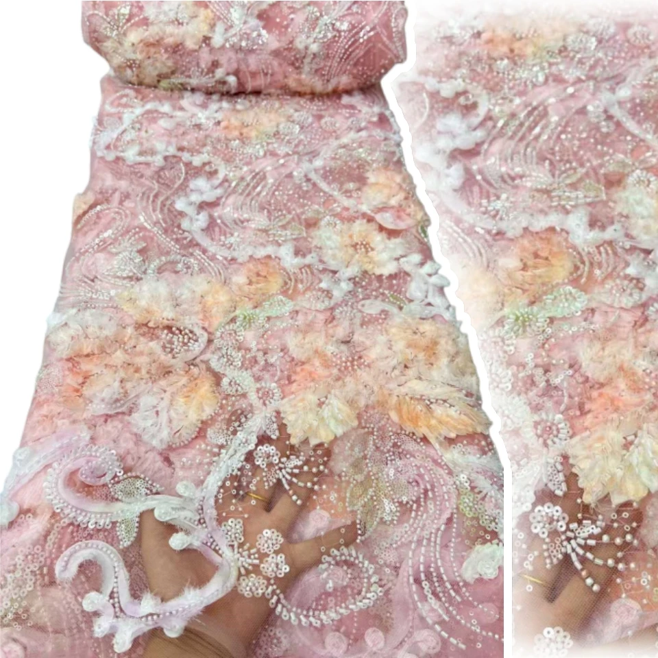 

5 ярдов африканские бусины для жениха, тюлевая кружевная ткань, высокое качество, вышивка блестками, французские тюлевые кружева для вечеринки Nigeiran, шитье 2017