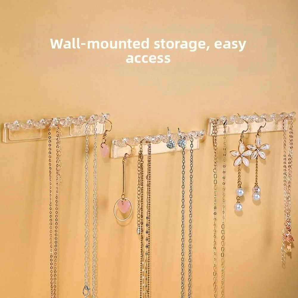 

9Pcs 8 Hooks Necklace Holder Wall Mounted Transparent Earrings Necklace Organizer Multi-Functional Non Perforated