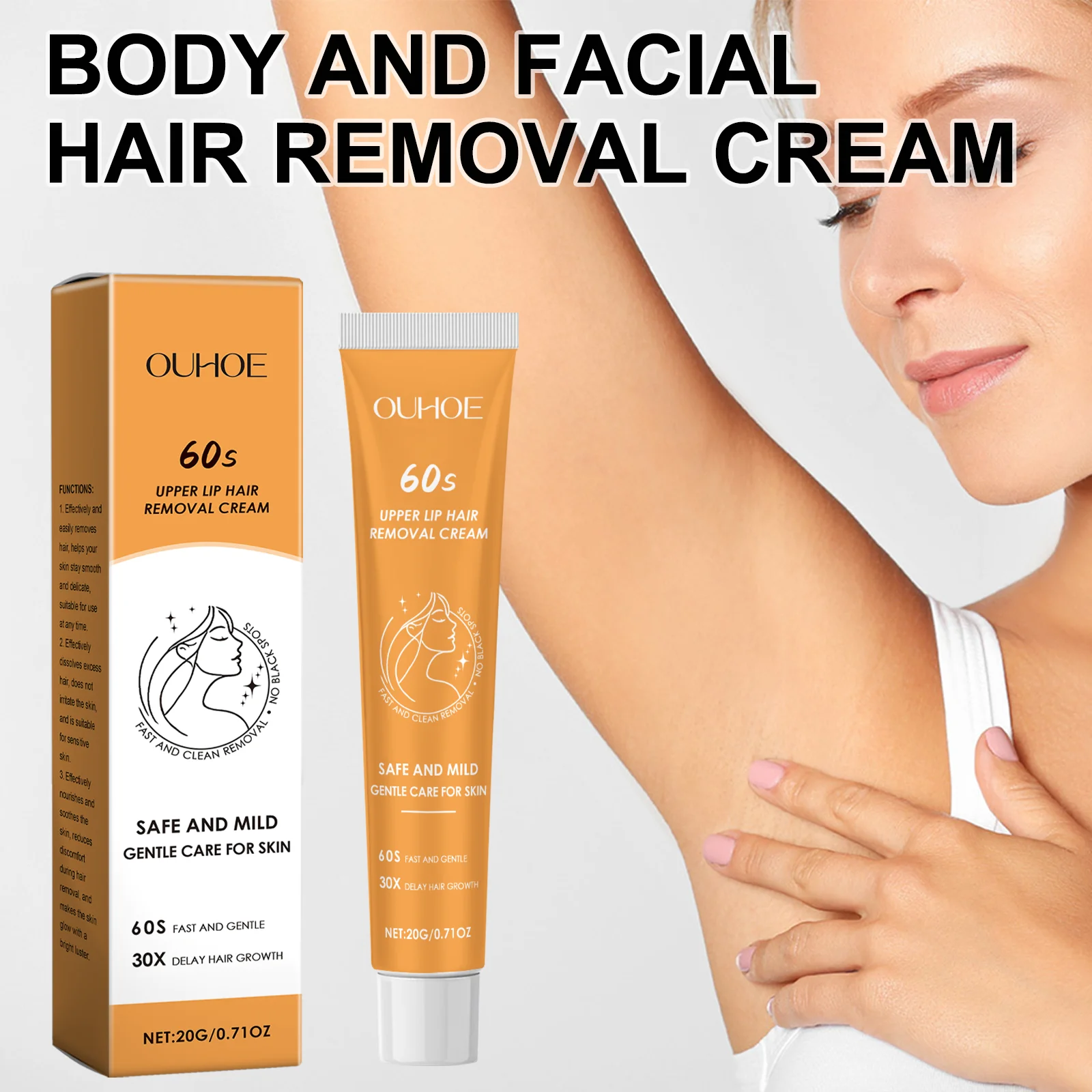 

Крем для удаления волос на теле и лице, нежная гладкая кожа, не вызывает раздражения, не высыхает, быстрое смягчение волос для подмышек, летний уход, 20 г