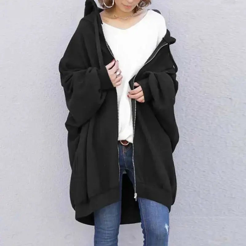 2025 Spring Women Coat Black Hooded Lace Up Long Sleeve Pockets Loose Jacket Hoodies Female Winter Trendy Casual Ladies Clothes