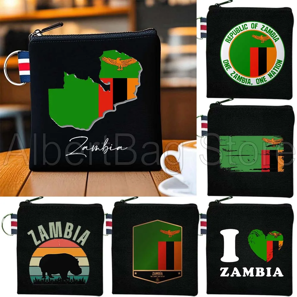 

Zambia Country Map Flag Africa Zambian Girl Customized Gifts Canvas Key Coin Purse Cotton Bag Storage Card Wallets Holders Pouch