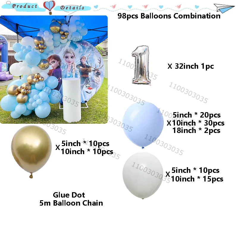 98pcs Frozen Theme Balloons Garland Kit 32inch Silver Number Foil Ball Blue White Ball Kids Birthday Baby Shower Party Globos