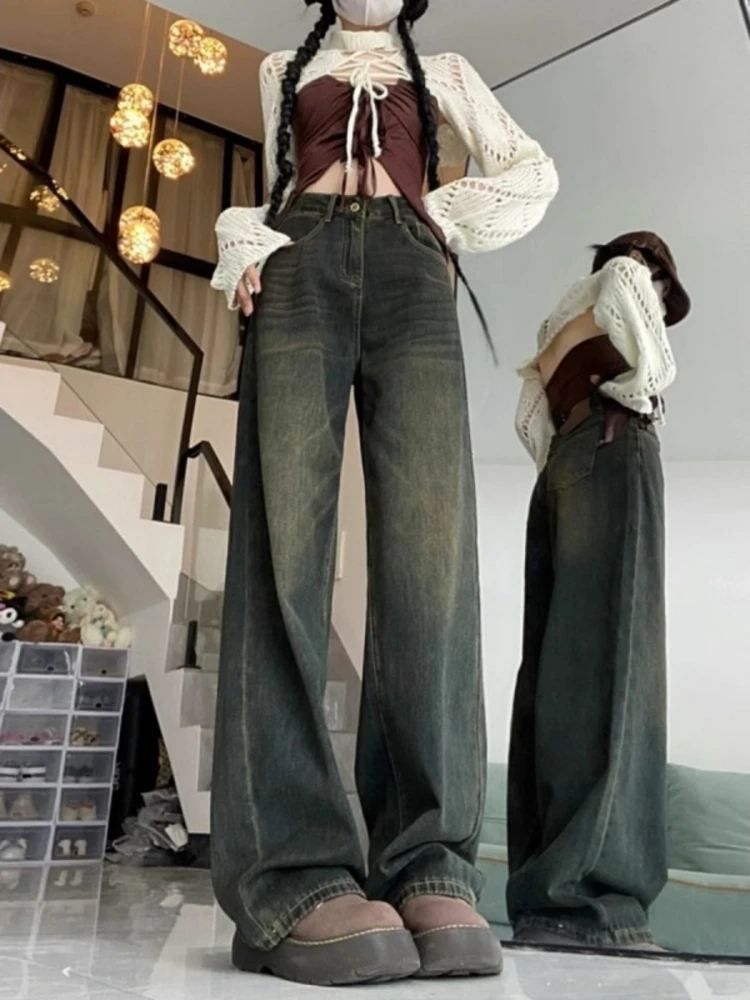 

Loose Wide Leg Jeans Women's High Waist Straight Cut Casual Denim Pants Anti-Wrinkle Pear Shape Body Slimming Spring Fashion