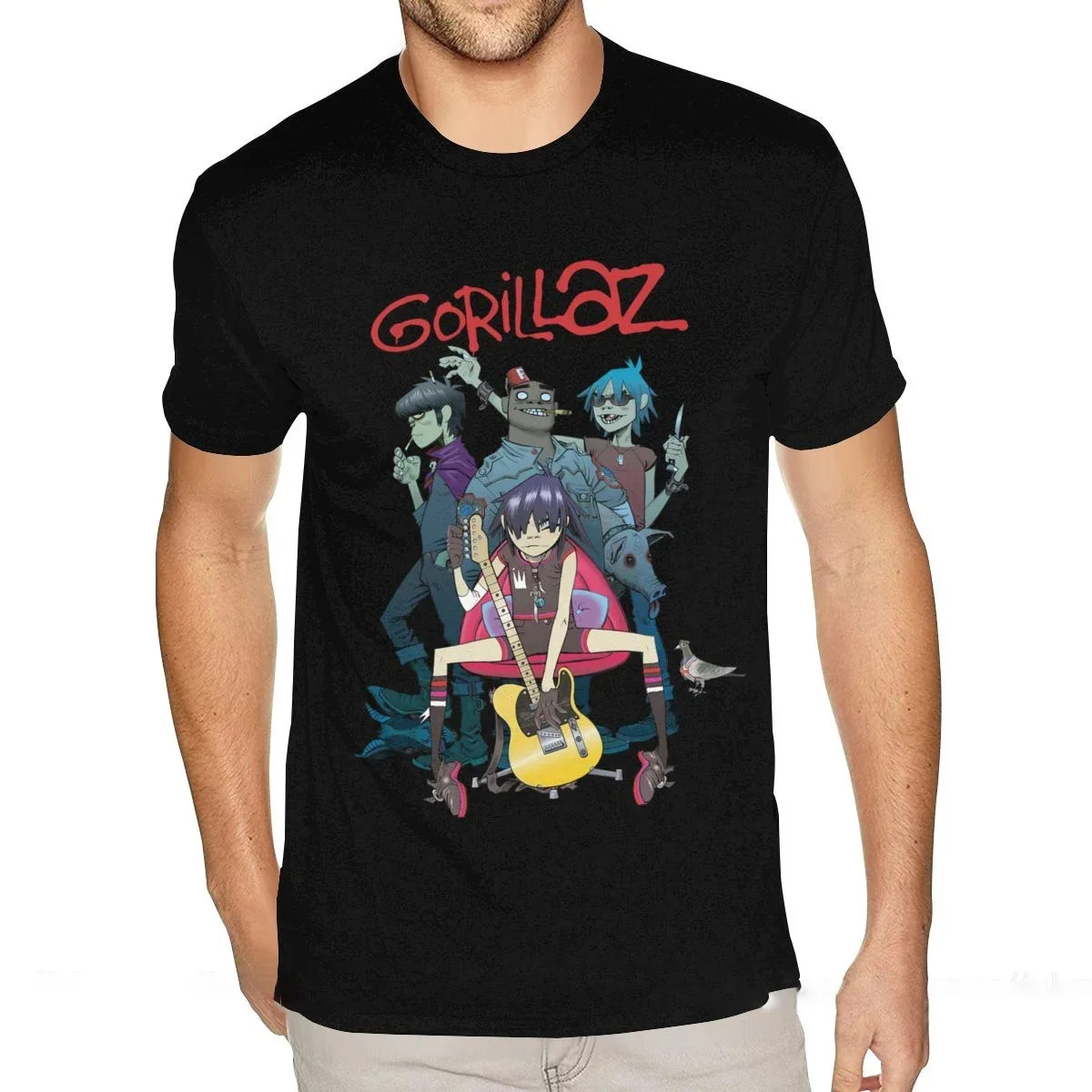 Rock Band Gorillaz T-shirt Men Summer Fashion Tops Tee Kids Hip Hop Short Sleeve Casual Homme Males clothing Streetwear Camiseta