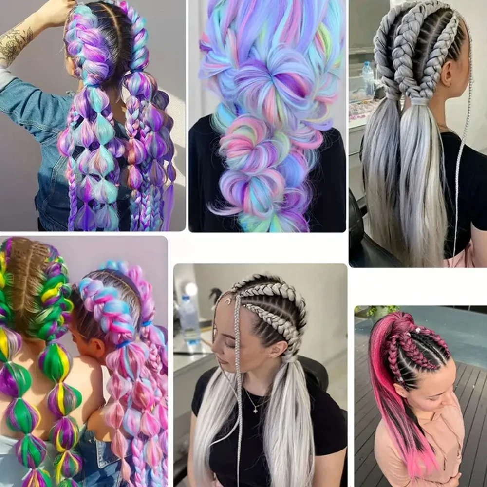 Extensión de cabello de ganchillo de 24 pulgadas de largo, caja de fibra sintética, trenzas de cosplay, accesorios para el cabello de niña de