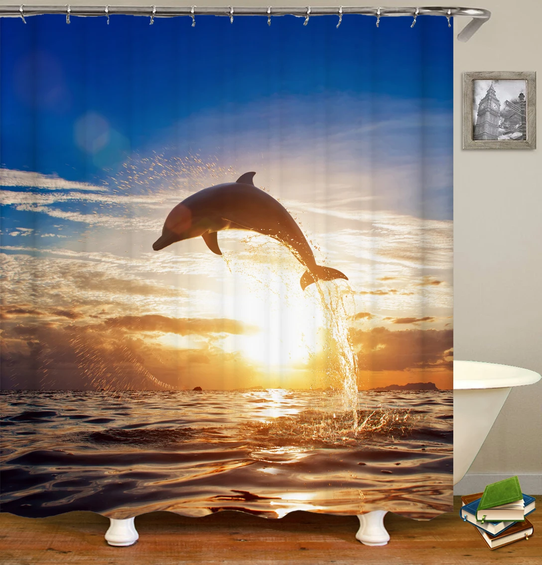 3d Beach Scenery Shower Curtains Sea Ocean Mediterranean Bathroom  Waterproof Cloth Decoration 180*240cm Bath