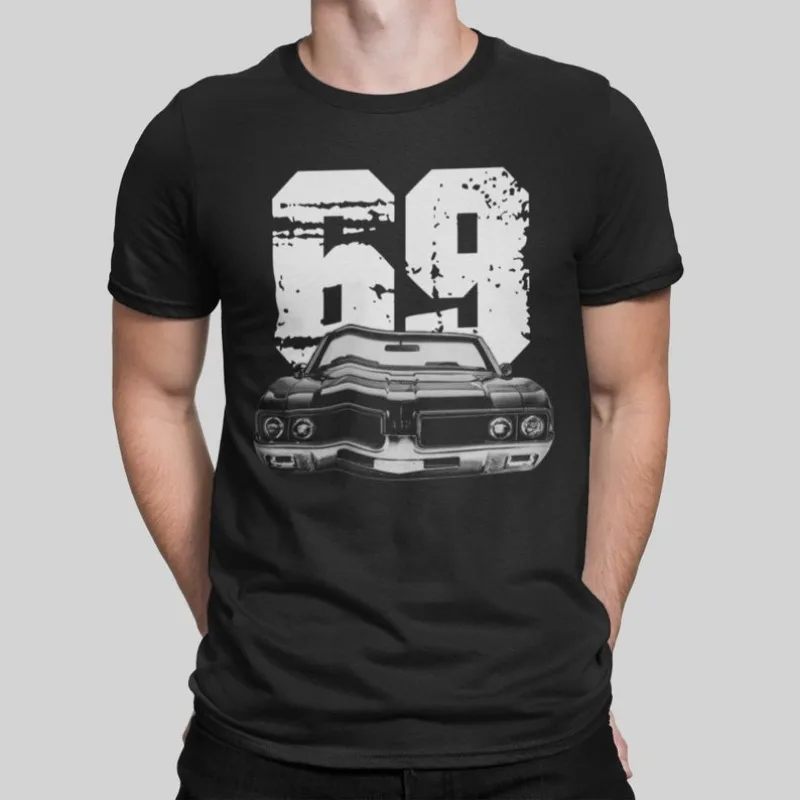 1969 Oldsmobile 442 Front View Silhouette With Year T Shirt 2024 Men T Shirt Casual  Car fans Logo Enthusiast T-shirt Graphic Su