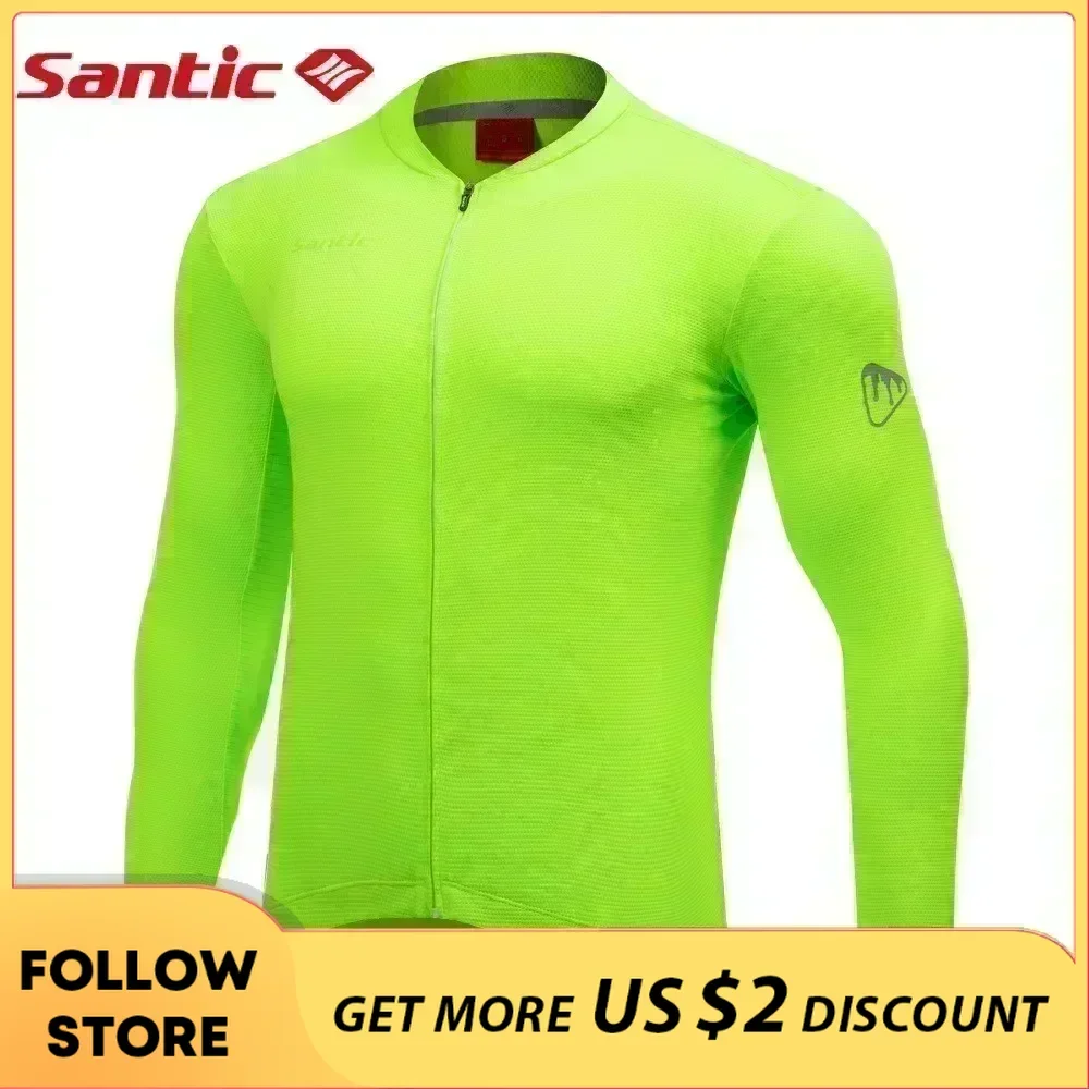 Santic Mens Cycling Jersey Spring Summer Long Sleeve MTB Biking Shirts Breathable Reflective Lightweight Bicycle Sports Clothing