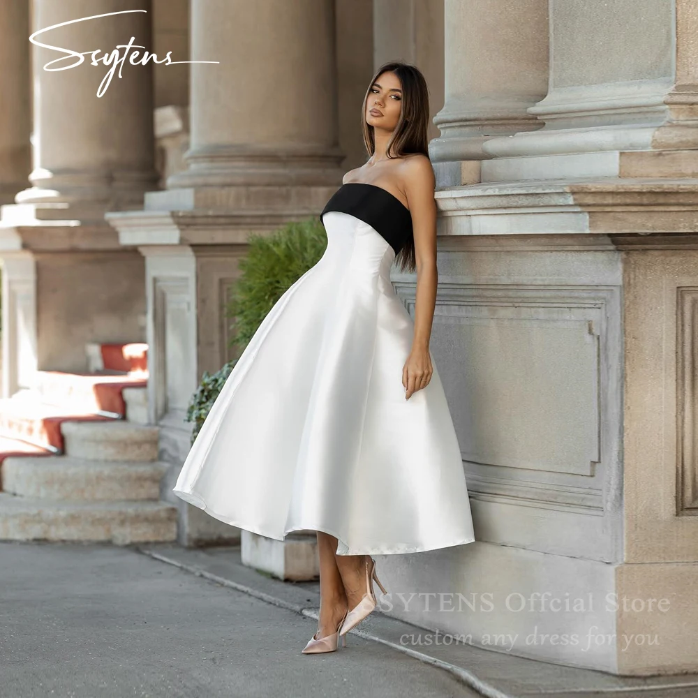 

SSYTENS Maxi Strapless A Line Prom Gowns Contrast Wedding Party Dresses Ankle Length Evening Dress vestidos de gala Customized