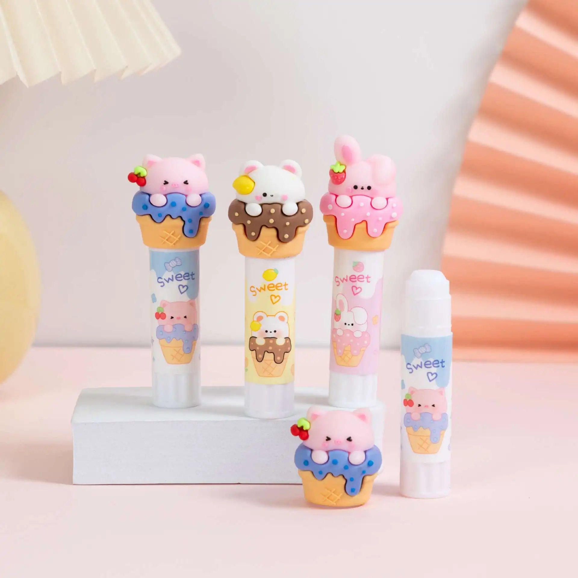 Creative Ice Cream Shape Solid Glue Stick Strong Adhesives Glue Stick for Student Stationery Solid Glue High Viscosity Supplies