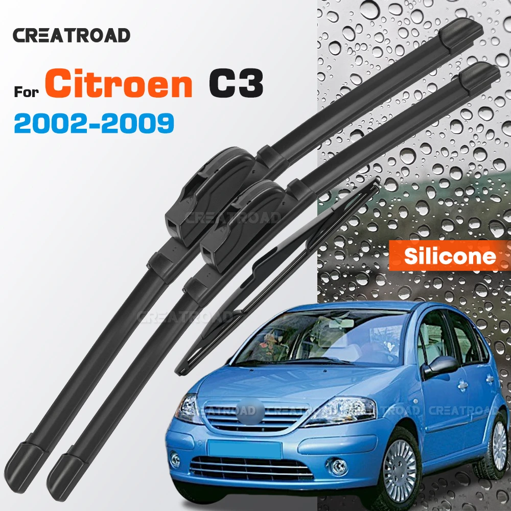 

Silicone Wiper Blades Fit For Citroen C3 2002-2009 Coated Silent HD Wear-Resistant Windshield Wipers 24"+18"+14"