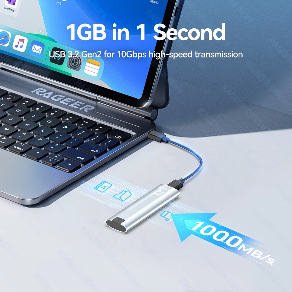 Корпус SSD RAGEER M.2 NVMe — неинструментный алюминиевый сплав RTL9210CN USB Type-C, 10 Гбит/с, поддерживает до 2 ТБ, поддерживает твердотельный накопитель 2280/60/42/30