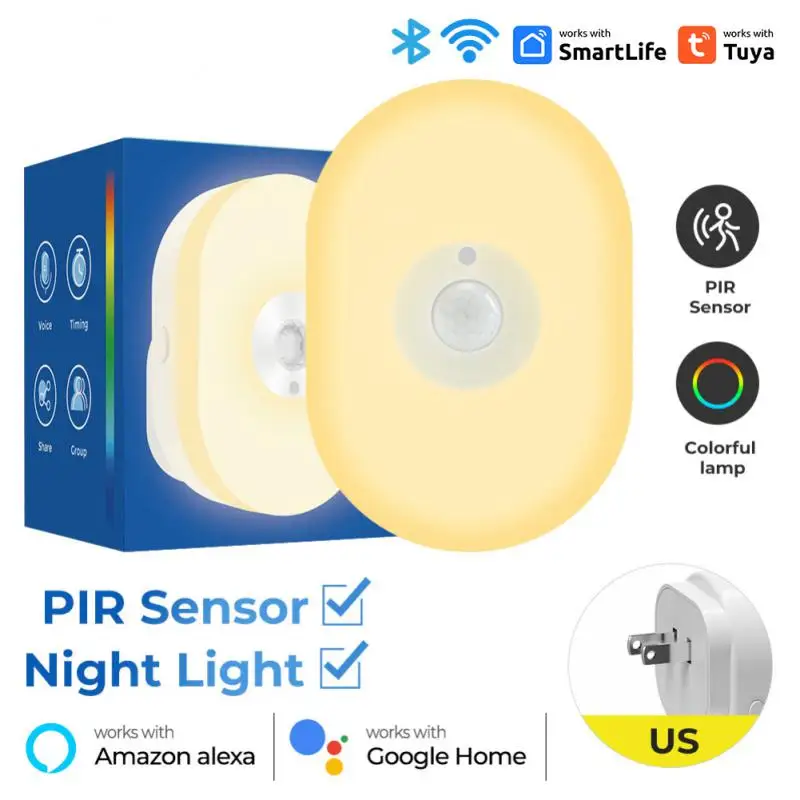 Wifi Tuya Smart Led Nachtlampje Pir Bewegingssensor Licht Eu Us Uk Plug Wandlamp Warm Wit Rgb Kamer App Stem Voor Alexa Googl