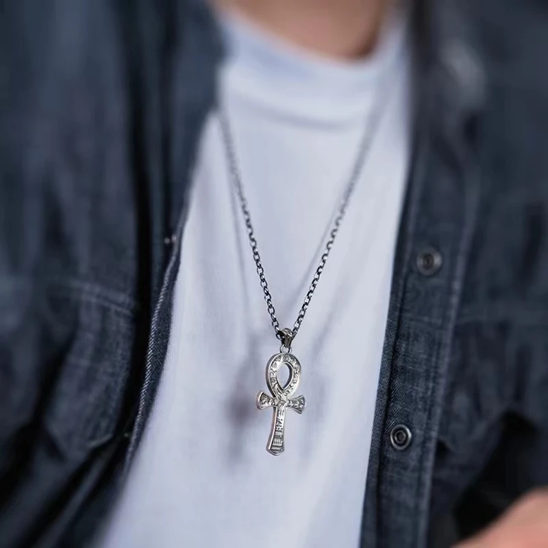 Ancient Egyptian Pharaoh Life Anka Cross Stainless Steel Necklace Anubis Totem Pendant Men\\\'s Amulet Jewelry Leather Rope Chain