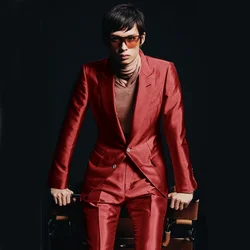 Men's Satin Suit 2026 Two Piece Set Blazer + Pants Single breasted Wedding Stage Slim Casual Business Evening Party Dressing