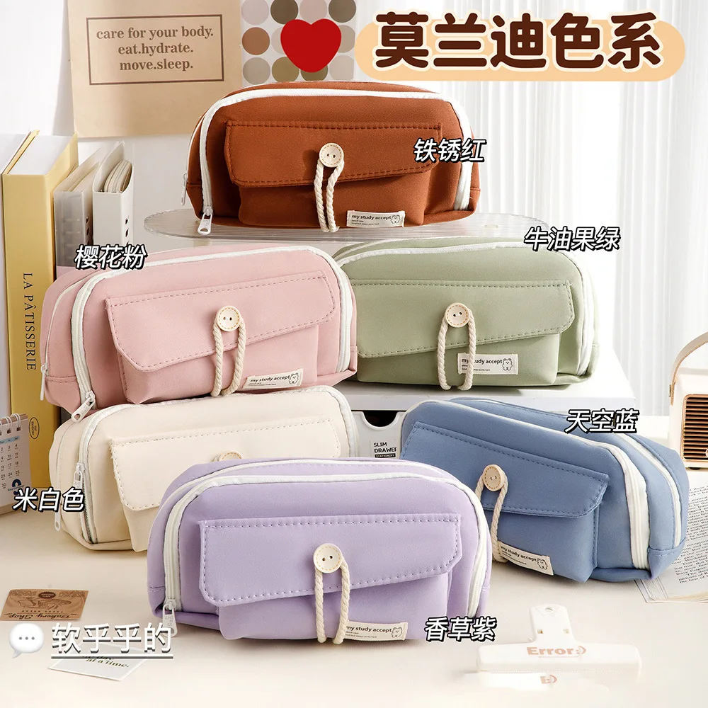 Button Case High Appearance Value For Girls Large Capacity Simple Ins Style Student Creative Canvas Bag Pencil Stationery Box