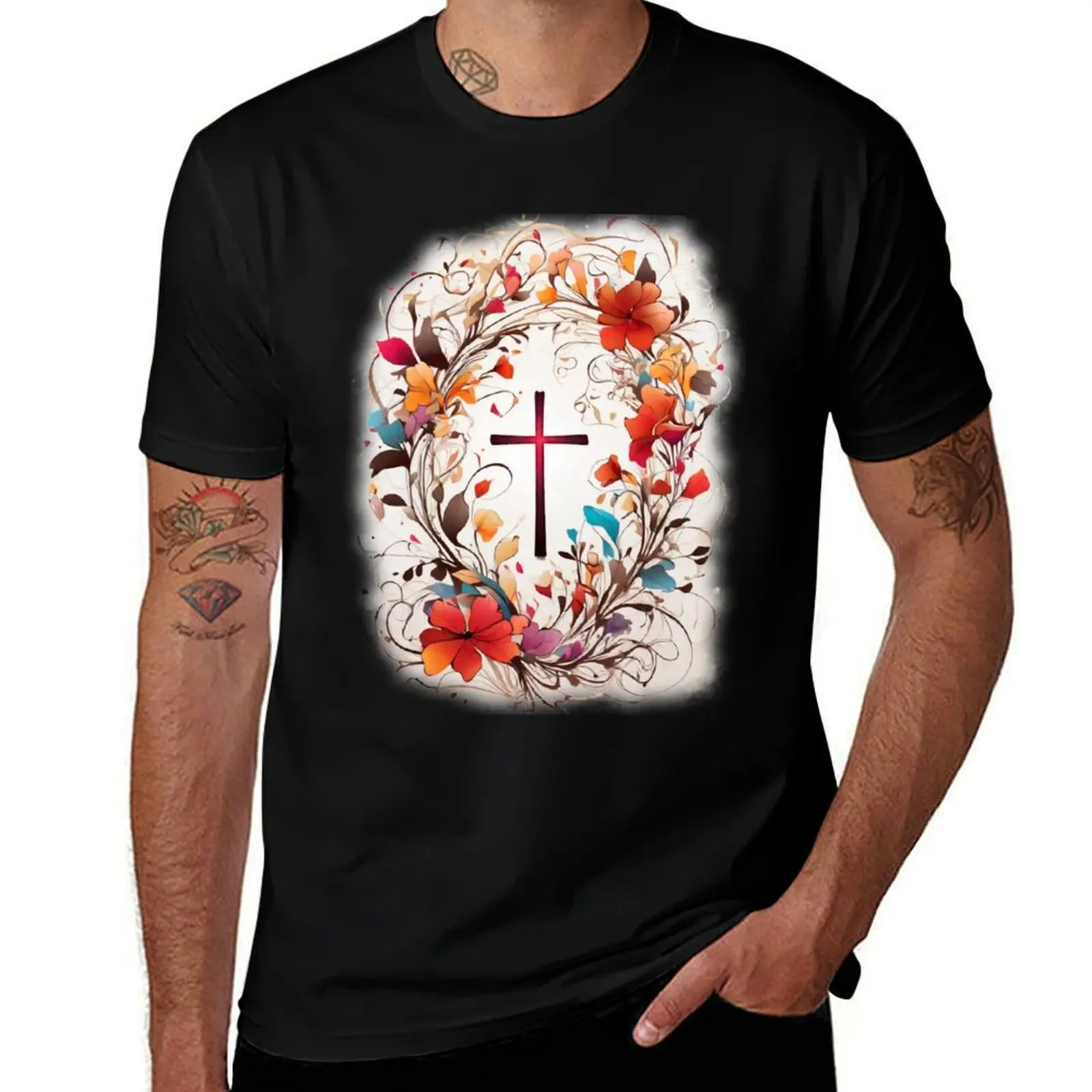Christian Wall Art, Decor- Cross T-Shirt Holiday Party Tee Shirt