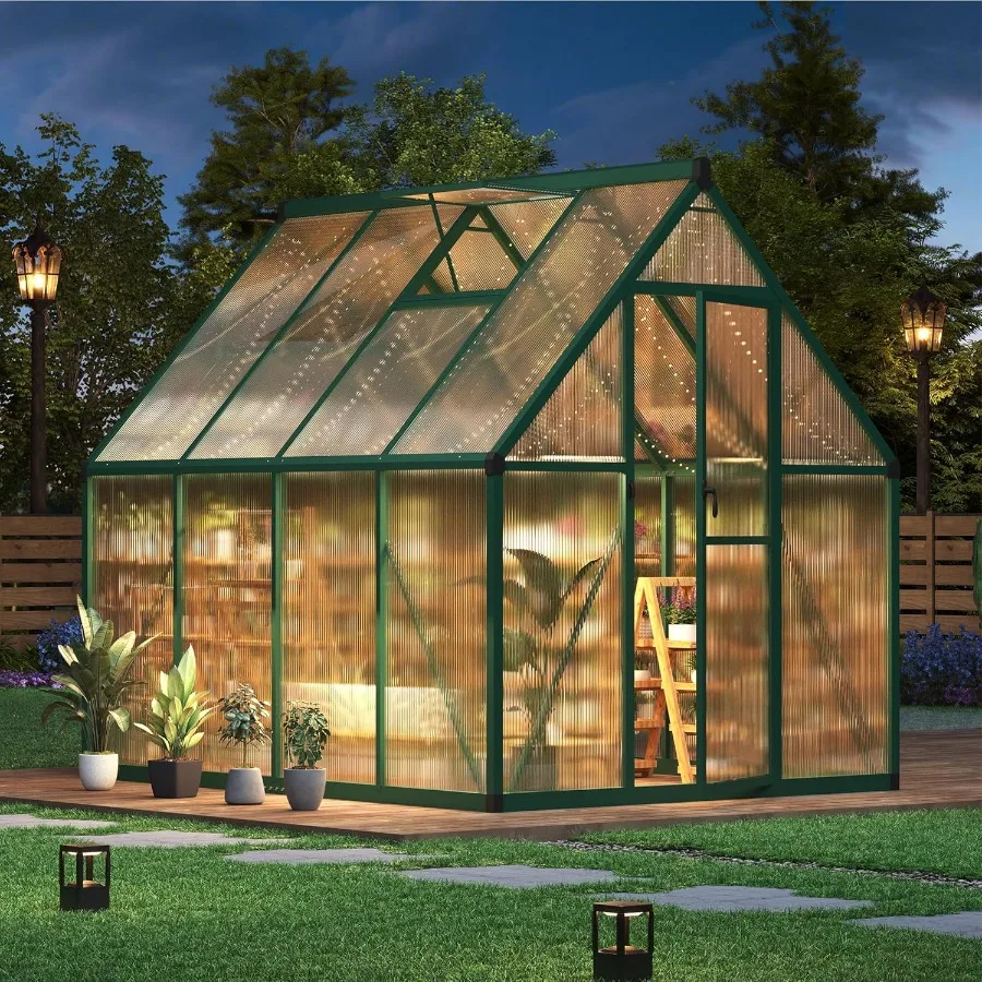 

GarveeHome 6×7 FT Outdoor Greenhouse Large Walk in Greenhouses for Outdoors and Garden Planting Polycarbonate Greenhouse with E