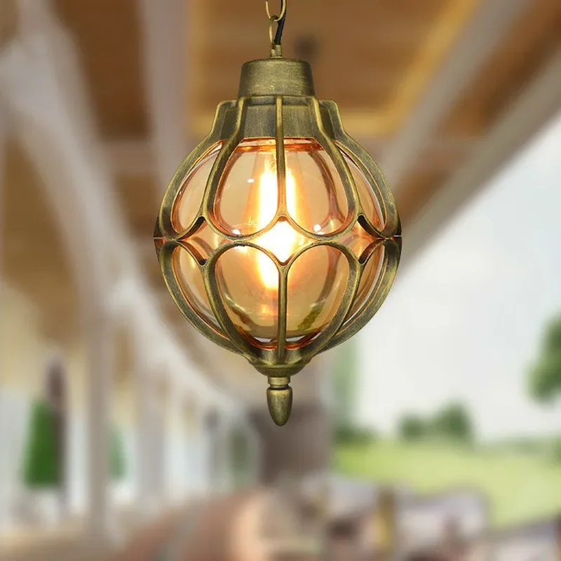 Vintage glass chandeliers ball outdoor pendant lamp balcony grape waterproof aluminum E27 bulb garden hanging lamp loft