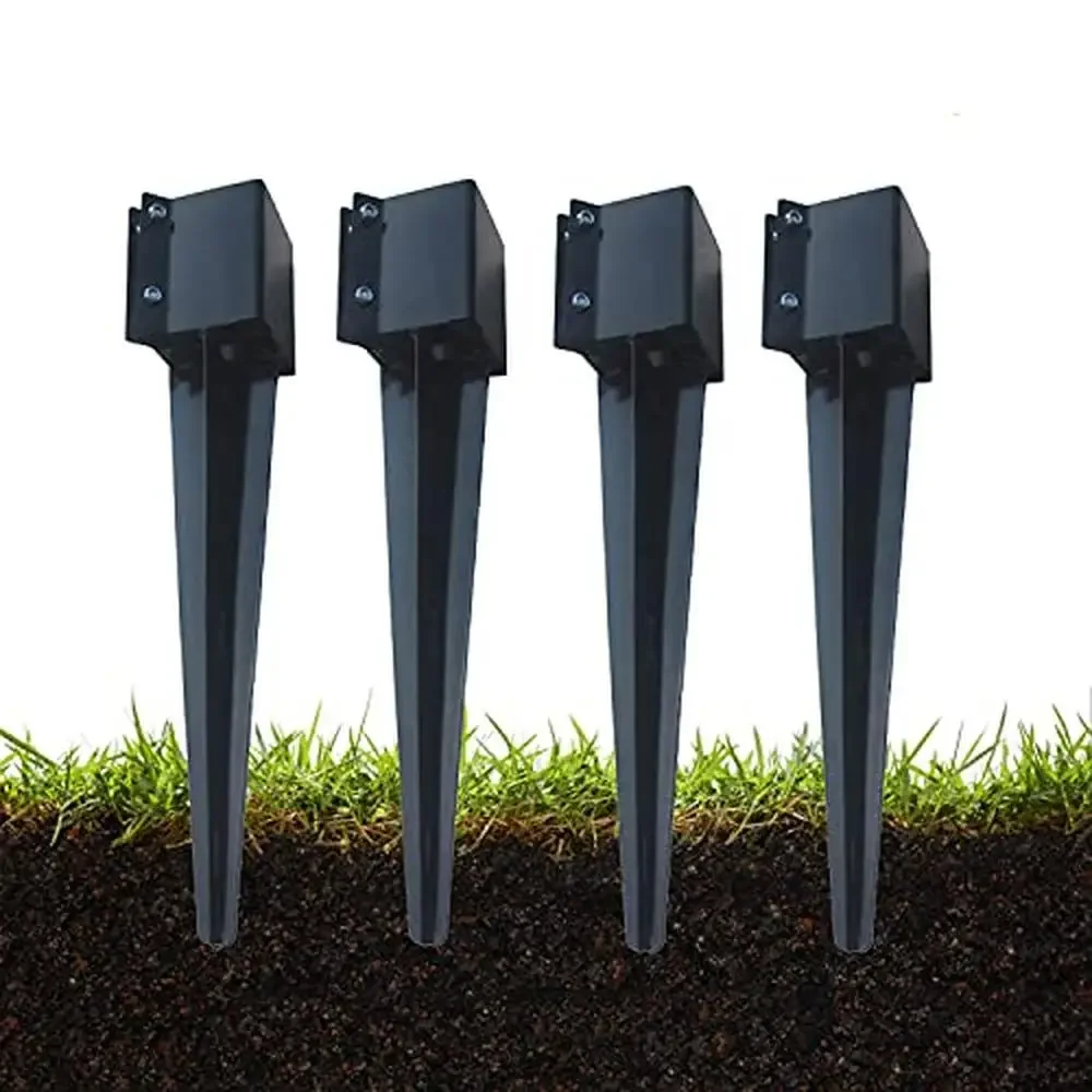 4 Pack Black Powder Coated Metal Fence Post Anchors 24x4x4 Inches Ground Spike Inner 3.5x3.5 Inches Fencing Mailboxes Signs Bird