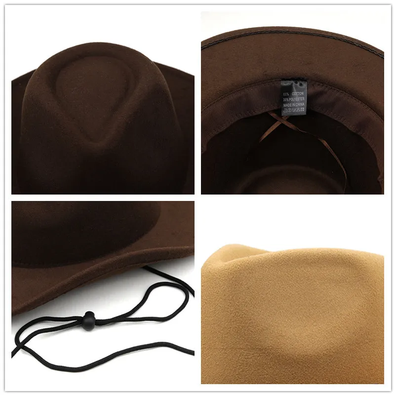 Wide Brim Hat Women Western Cowboy Hat For Men Gentleman Panama Jazz Fedora Hat With Leather Cloche Church Sombrero Dropshipping