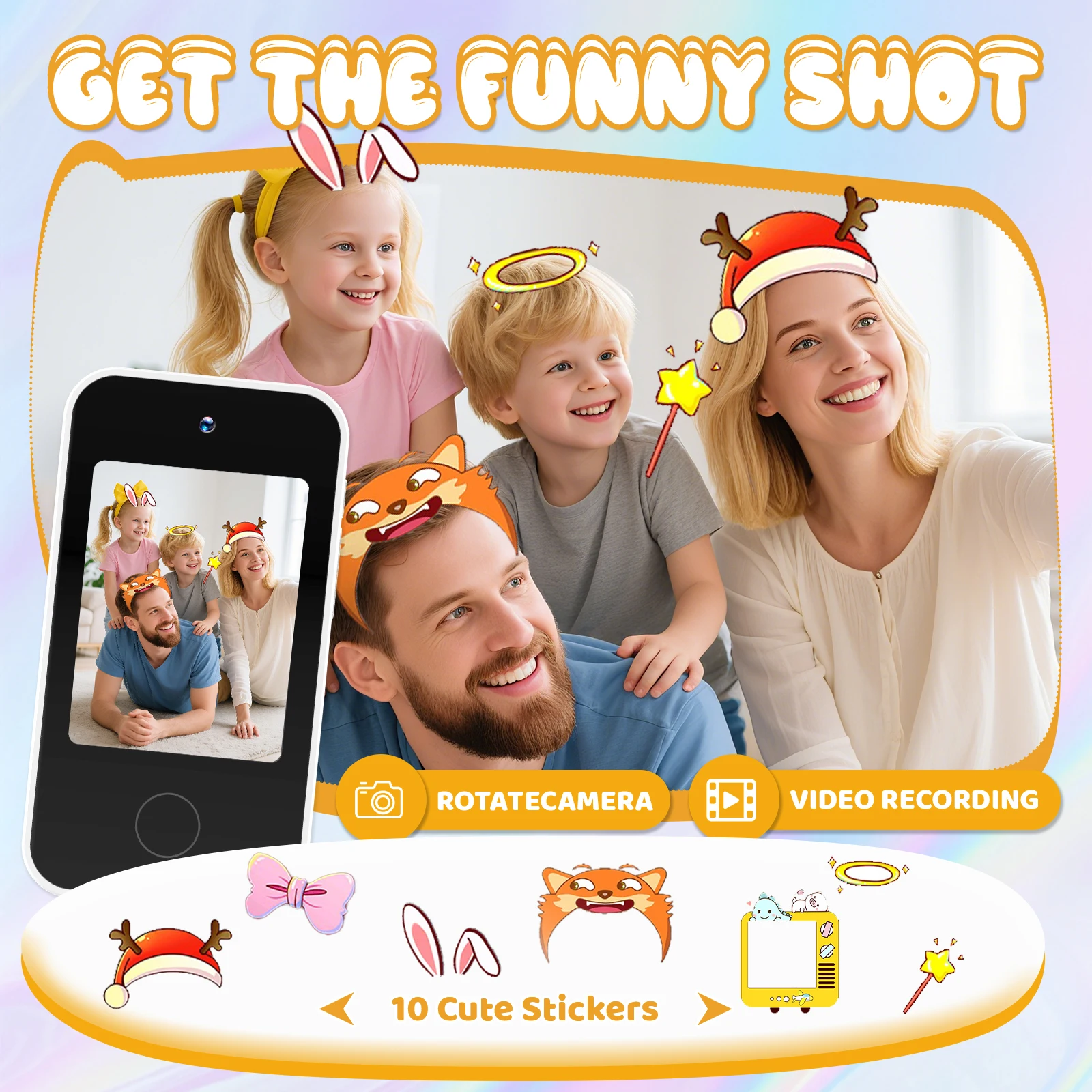 Kinder-Smartphone-Spielzeug mit Dual-Kamera, 1080P HD, Lernspiele, Musikplayer, Sicherheitsmodus, Frühlernspielzeug, Geburtstagsgeschenk für Jungen und Mädchen – Detail 7