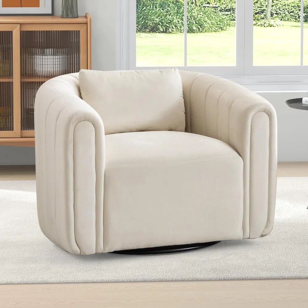 Swivel Accent Chair,Velvet Barrel Chair for Living Room,Comfy Modern Armchair,Completely Assembled, Beige