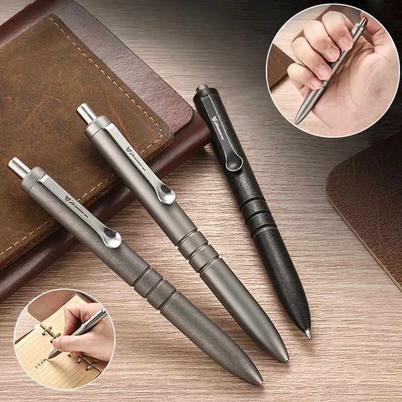 Titanium Alloy Writing Pen Business Signature Pen Back School Gift Multi-functional Tool Window Breaker with 5pcs G2 Pen Refills