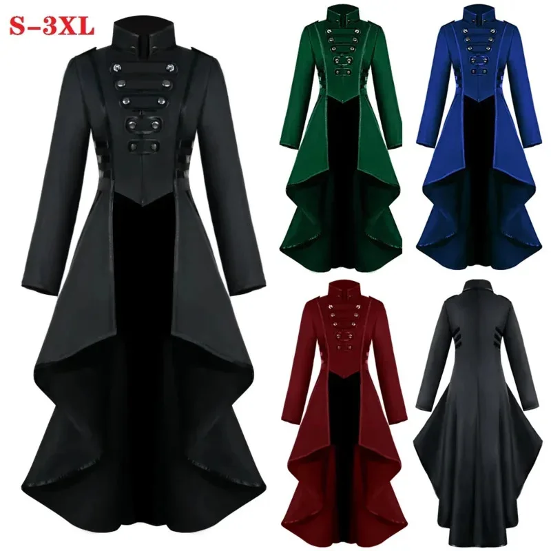 's Vintage Medieval Steampunk Cospaly Tuxedo Retro Long Luxury Gothic Top Halloween Costume Coat Women Dress S-3Xl As;2,k'5,t;8.