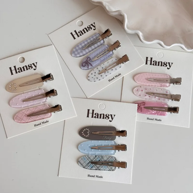 Korean sweet love rhinestone hairpin side bangs clip cute seamless clip hair hairpin headgear set