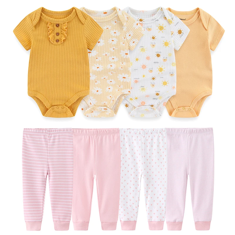 8 Pieces Baby Boy Girl Clothes Sets Newborn Bodysuits+Pants Infant Sets Spring Summer Unisex Clothing