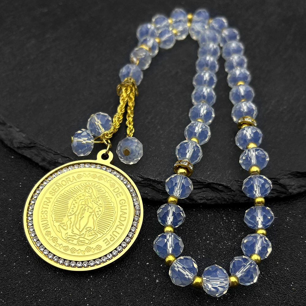 

Stainless Steel Virgin Mary Big Crystal Car Pendant for Women Men Our Lady of Guadalupe Amulet Jewelry virgen de guadalupe