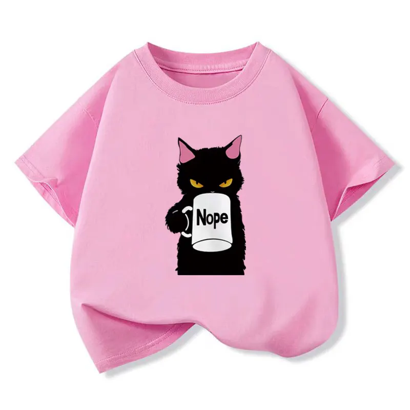 Y2K Tops Nope Cats Drink Water Graphic Print T-shirt for Girls Pink Cotton Baby Kids Tops Tee Summer Fashion Harajuku T Shirt