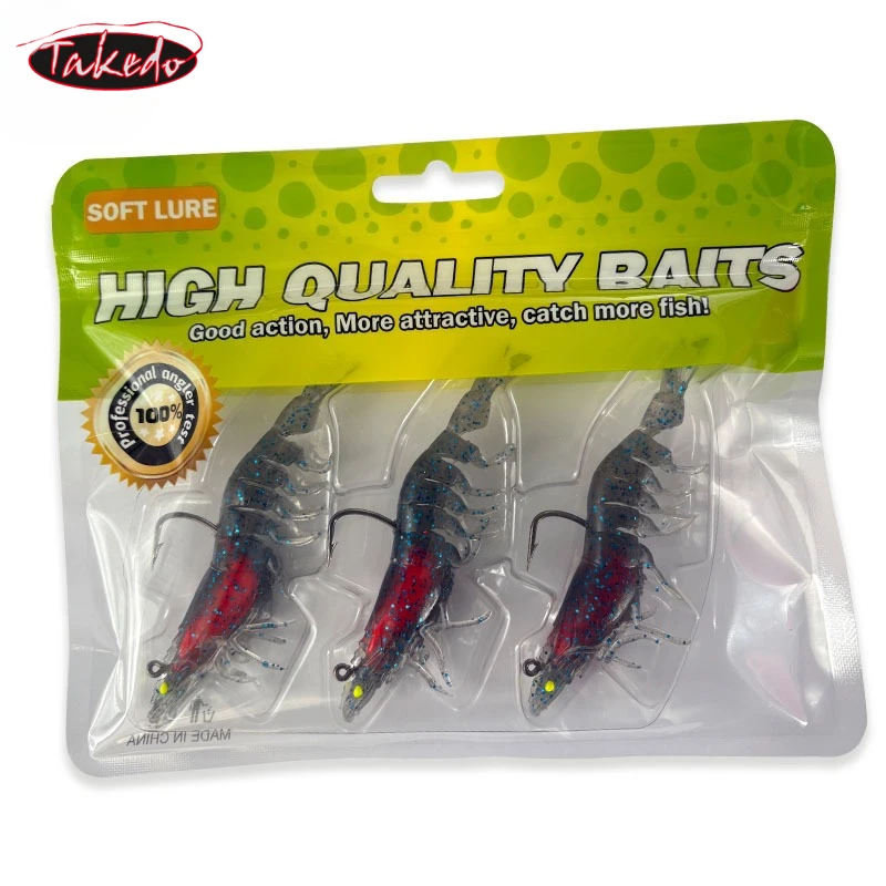 TAKEDO Vinilo camarón TPR – Cuerpo segmentado jig head UV para lubina - imagen 5