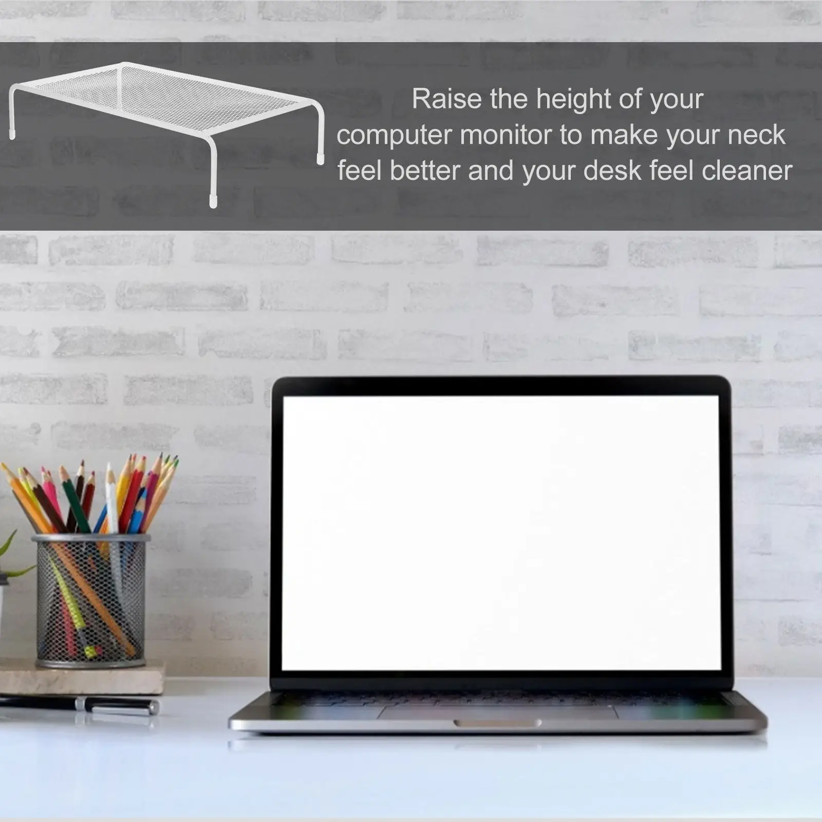 Solid Iron Monitor Riser Stand for Desk Single Layer Desktop Organizer Space Saving Computer Screen Elevation Rack Monitor Stand