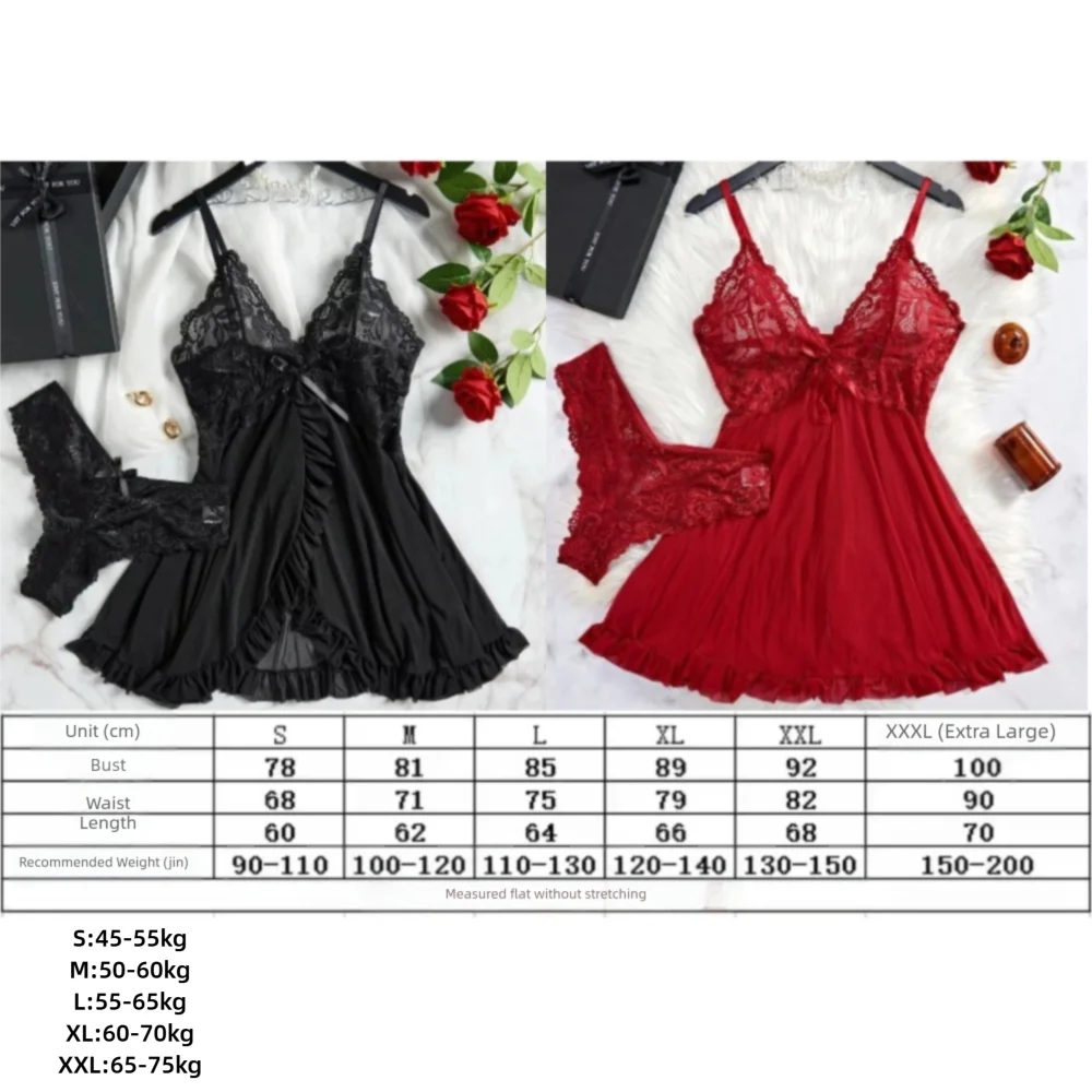 أزياء من الدانتل تقليم جنسي الملابس الداخلية الخامس الرقبة تصميم بلون الدانتيل باس النوم لينة النسيج البسيطة طول فستان شفاف ملابس خاصة #6