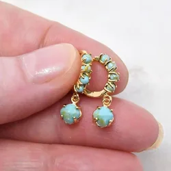 Retro style turquoise earrings for women fashionable and exquisite single row blue-green earrings hoop Drop charm jewelry gift