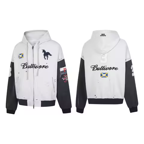 KUCLUT Niche Brand Streetwear Best Quality Printed Sweatshirt Vintage Hole Zipper Coat 100%Cotton Loose Oversize Hoodie For Men