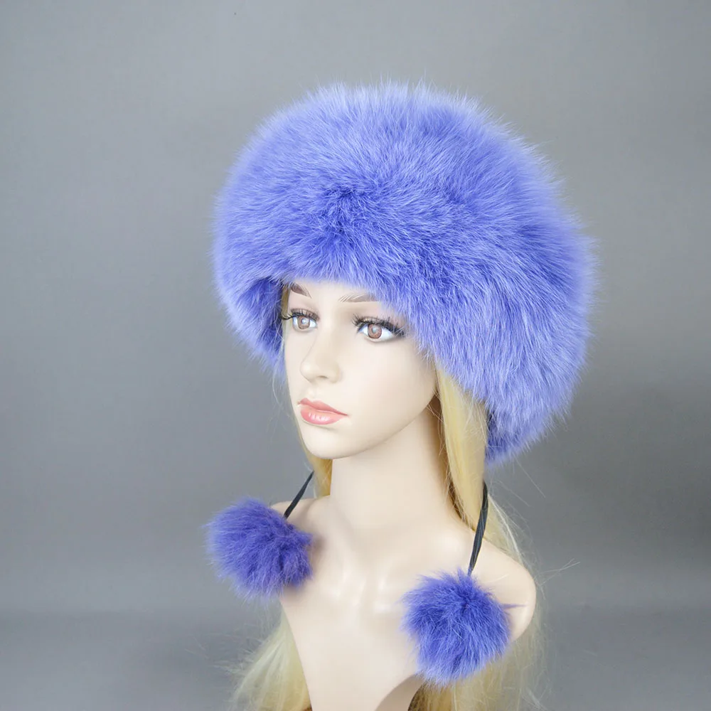 

Winter Hat For Women 2023 Outdoor Russian Soviet Mongolian Bomber Warm \Luxury Coquette Real Fox Fur Caps Earmuffs Ushanka Hat