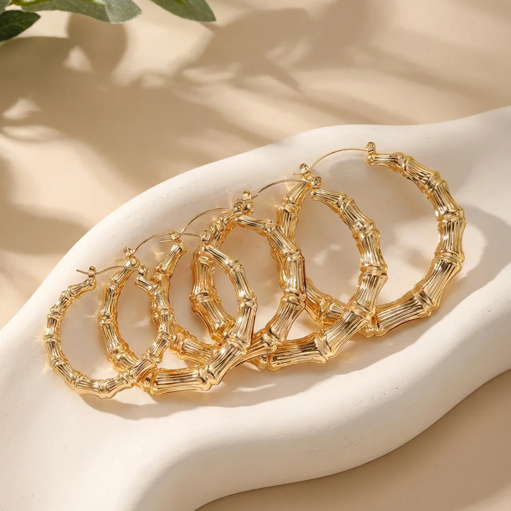 Boho-Stil Große Kreisförmige Bambus-Ohrringe Set für Frauen Goldene Silberfarbene Ohrringe Party-Schmuck Accessoire – Detail 4