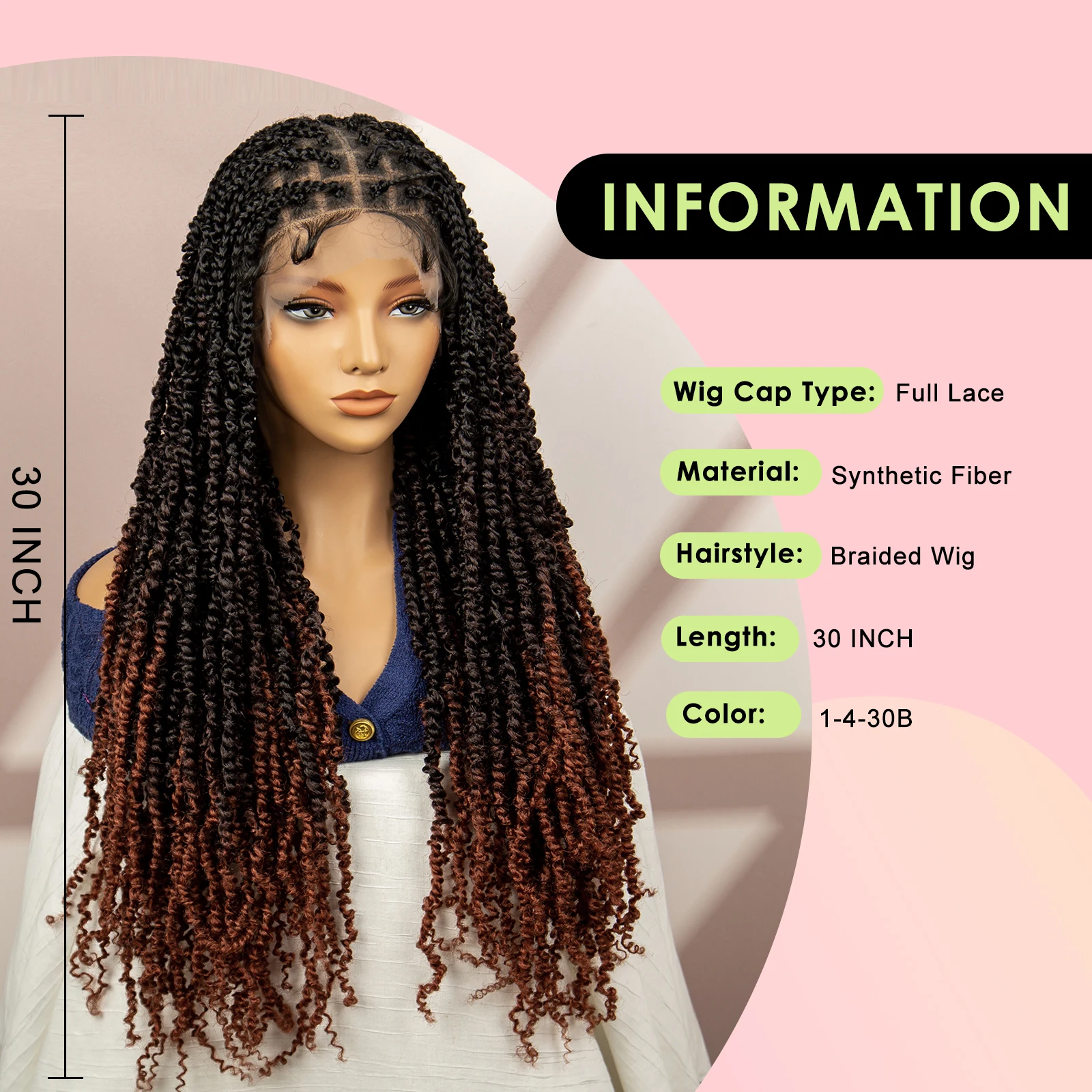 30 Inches Full Lace Synthetic Box Braided Wigs for Black Women Dreadlocks Braids Corchet Locs Braiding Hair Knotless Lace Wig