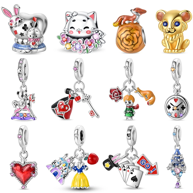 925 Silver Sterling Fox Rose Princess Castle Fairy Tale Charms Bead Fit Pandora 925 Original Bracelets DIY Jewelry Birthday Gift