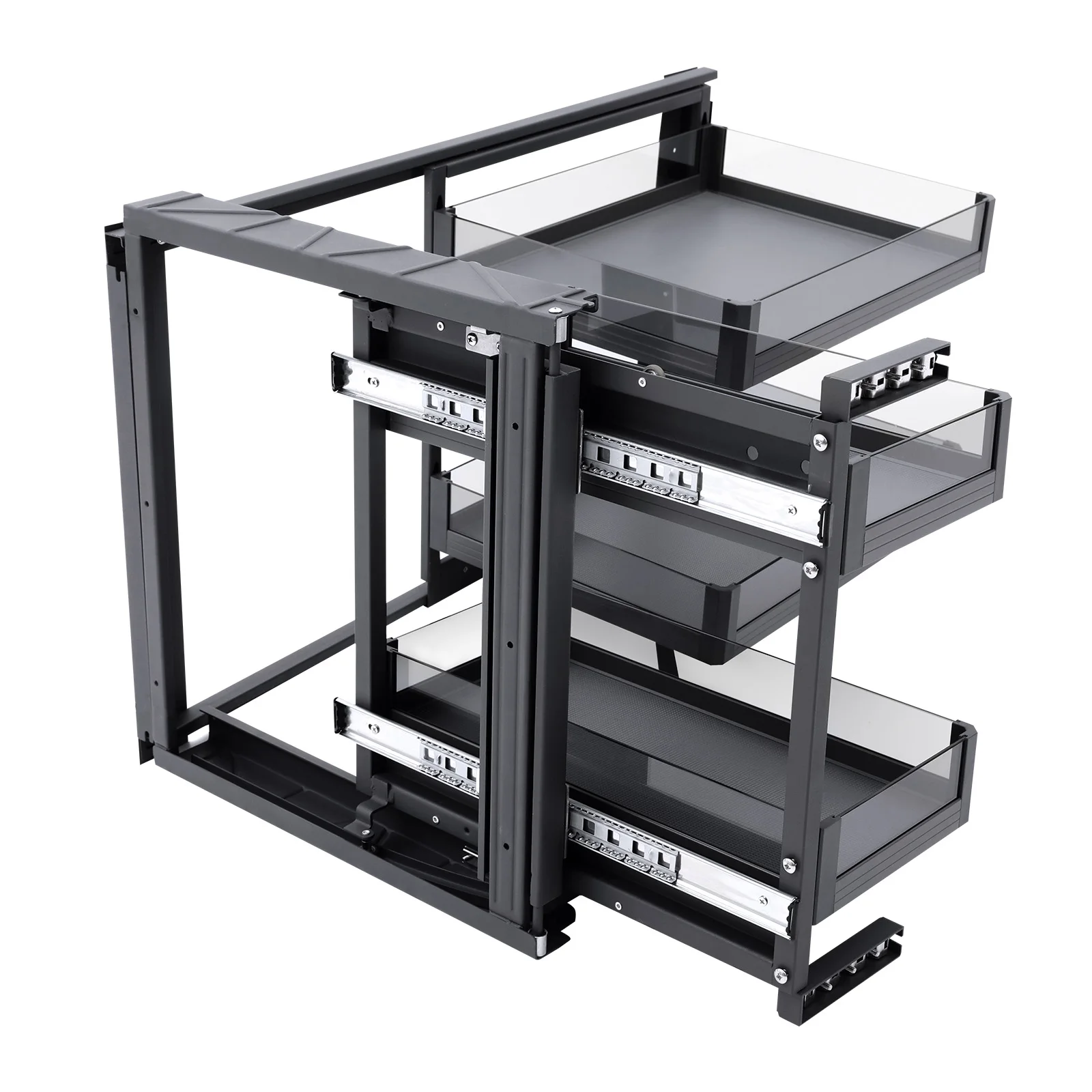 

Выдвижной органайзер для шкафа, 2 уровня с 4 регулируемыми корзинами, подходит для открытия 14 дюймов и механизма с мягким закрыванием для кухонного шкафа