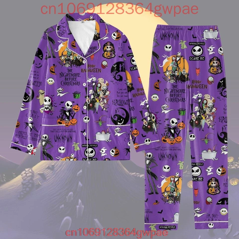 Disney The Nightmare Before Christmas Pajama Set Jack and Sally 3D Printed Casual Men\'s and Women\'s Long Sleeve Shirt Pajama Set